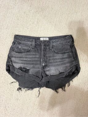 Free People Black Distressed Denim Shorts